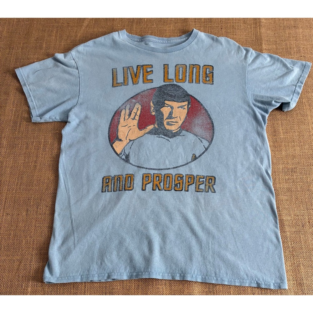 Trekkie Star Trek Live Long and Prosper Spock Graphic T-Shirt Light Blue Medium